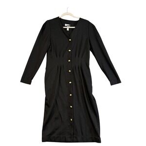 Vintage Sunshine Starshine Dress Womens 8 Black Button‎ Sheath Long Sleeve 80s